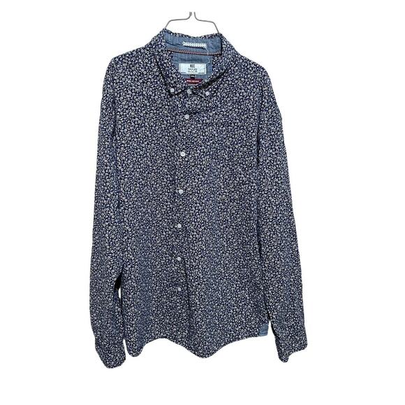 MBX Men's Button Down Casual Shirt Floral Navy Tan‎ Button Collar Pocket XXL - Picture 1 of 11